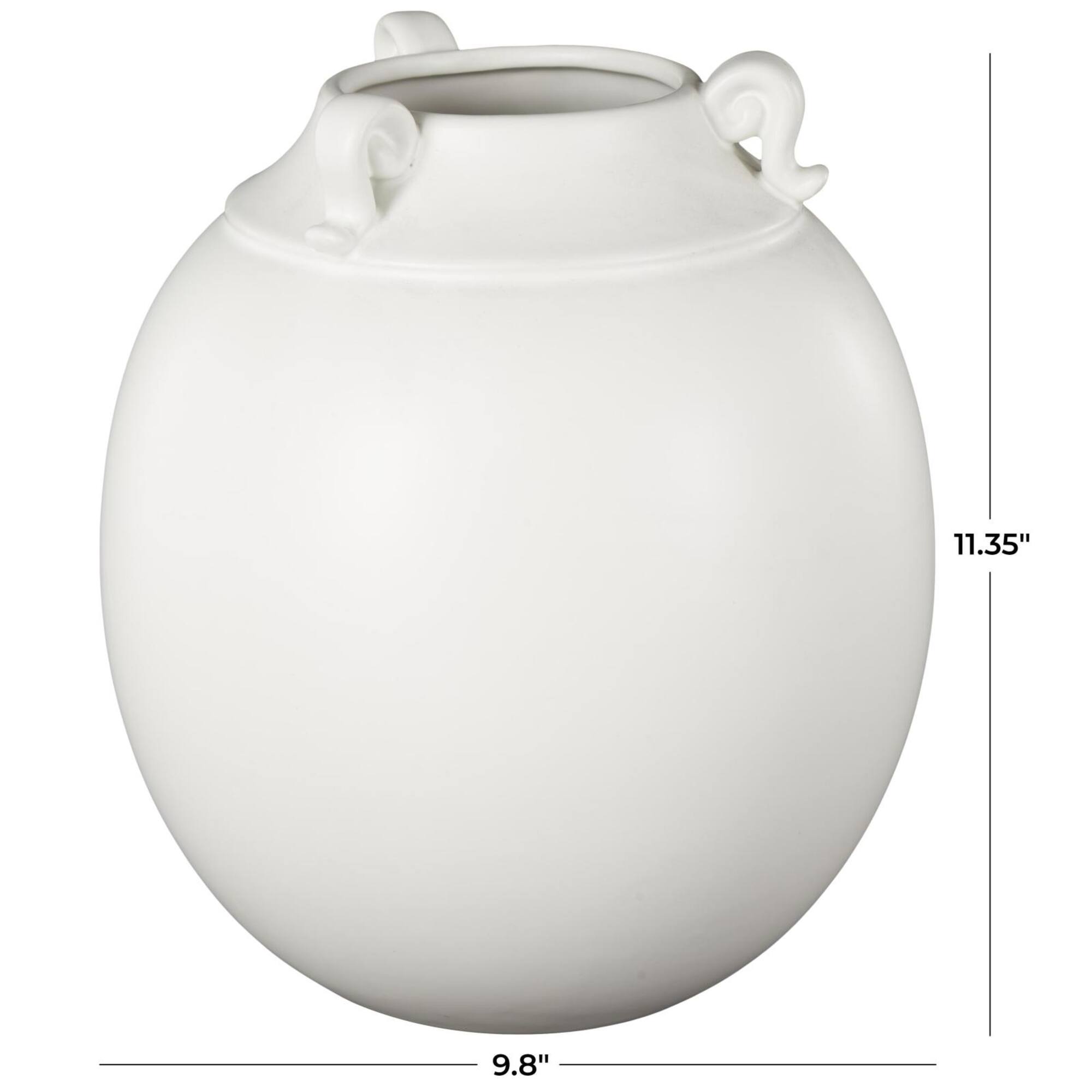 11" White Ceramic Minimalistic Vase with Scroll Handles